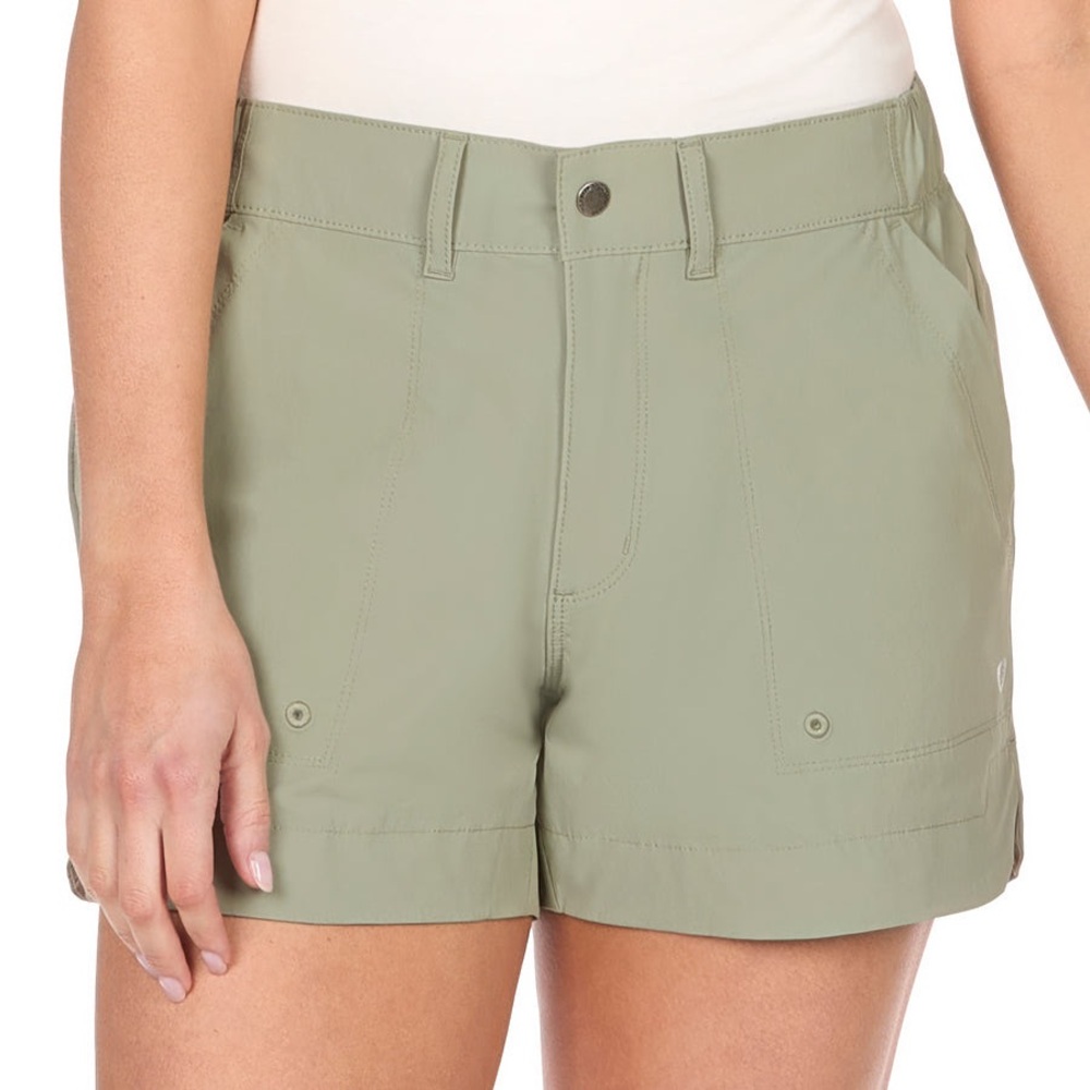 The American Outdoorsman Women’s Curved Hem 4" High Rise Shorts, M, Sage Green